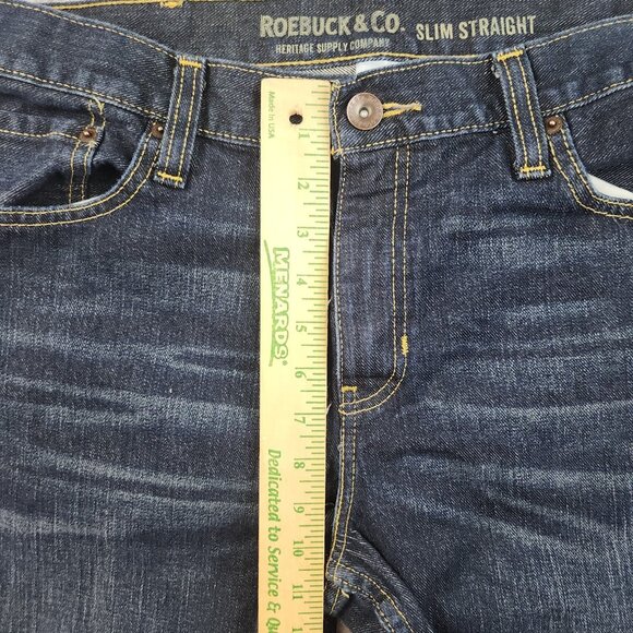 Roebuck & Co. Slim Straight Jeans Men's 36x30 Dark Blue Denim Casual Workwear - Picture 6 of 9